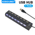 USB 2.0 HUB 7 Port Multiple Expander With ON/OFF Switch Multi USB Splitter HUB Adapter With LED Computer Accessories For Laptop. 