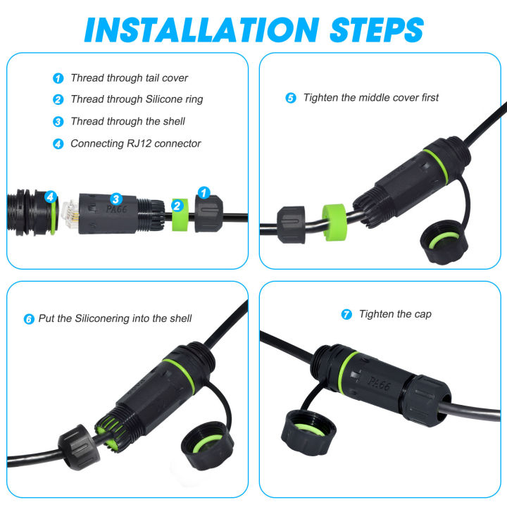 Waterproof Rj12 RJ11 RJ12 Telephone FEMALE SOCKET 6P6C Connector With Wire Female Jack ...