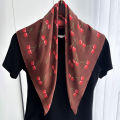 Luxury Square Satin Scarf Women Cute Fruit Cherry Pattern Shawls and Wraps Fashion Small Bag Scarves Hair Tie Bandanas 70*70Cm.