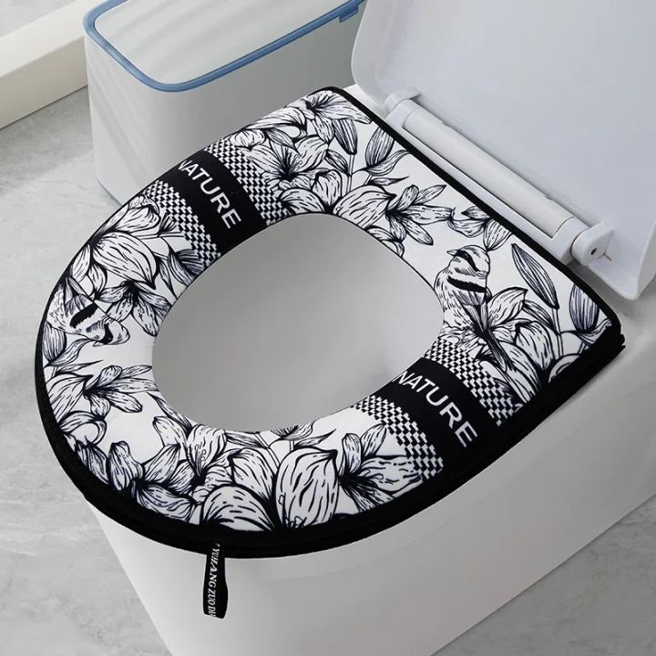 1Pcs Thickened Toilet Seat Zipper Toilet Cover Cartoon Universal Waterproof Toilet Cover Simple Universal Waterproof Seat Pad