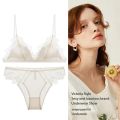 BANERDANNI Pure Desire Victoria French Lace Embroidered Lingerie Women's Thin Cup Triangle Cup Bra Set Comfortable No Underwire.
