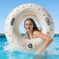 Inflatable Pool Floats Mermaid Tail Swim Ring Transparent Blue Donut Tube with Built-in Air Pump for Adults Kids Summer Beach.