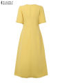 2025 ZANZEA Elegant Women Midi Dresses Office Sundress Casual Short Sleeve Butttons Up Vestidos Robe Stylish A Line Party Dress. 