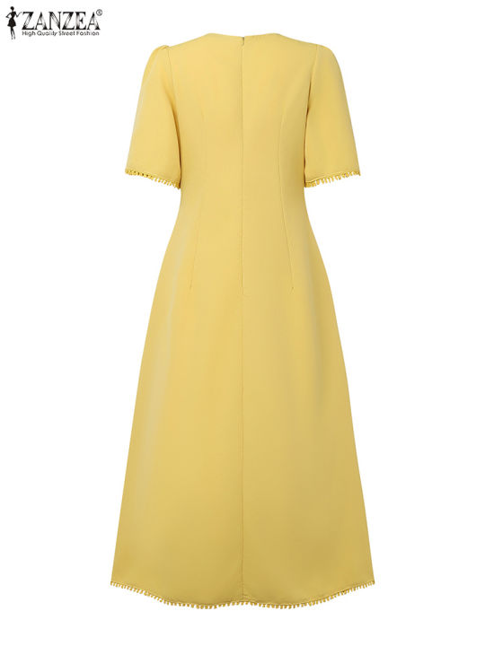 2025%20ZANZEA%20Elegant%20Women%20Midi%20Dresses%20Office%20Sundress%20Casual%20Short%20Sleeve%20Butttons%20Up%20Vestidos%20Robe%20Stylish%20A%20Line%20Party%20Dress%20-%20Image%205