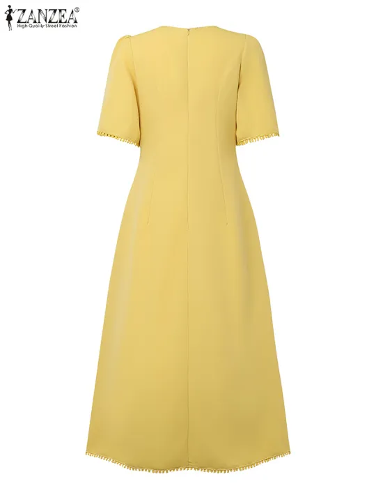 2025%20ZANZEA%20Elegant%20Women%20Midi%20Dresses%20Office%20Sundress%20Casual%20Short%20Sleeve%20Butttons%20Up%20Vestidos%20Robe%20Stylish%20A%20Line%20Party%20Dress%20-%20Image%205