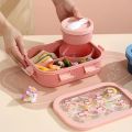 1000/1350ml Cartoon Lunch Box with Soup Bowl Bento Box Buckle Design Sealed and Leak-proof Portable Food Storage Container. 