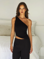 Women's  Diagonal Shoulder Strap Sleeveless Backless Tight Top Seaside Nightclub Party 2024 New Model. 