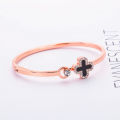 Metal Titanium Steel Bangle Rose Leaf Clover Charm Opened Cuff Bangle Bracelet for birthday gift | Rose Gold.