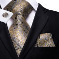 Yellow Brown Paisley Tie For Men Men's Tie Clip  Luxury Necktie Hanky Cufflinks Brooch Set Formal Wedding Party Business. 
