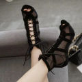 Women's Heels Sandals Summer Trend High Top Dance Shoes Black Ballroom Boots Salsa Tango Shoe Girl Fashion Party Mesh 2023.
