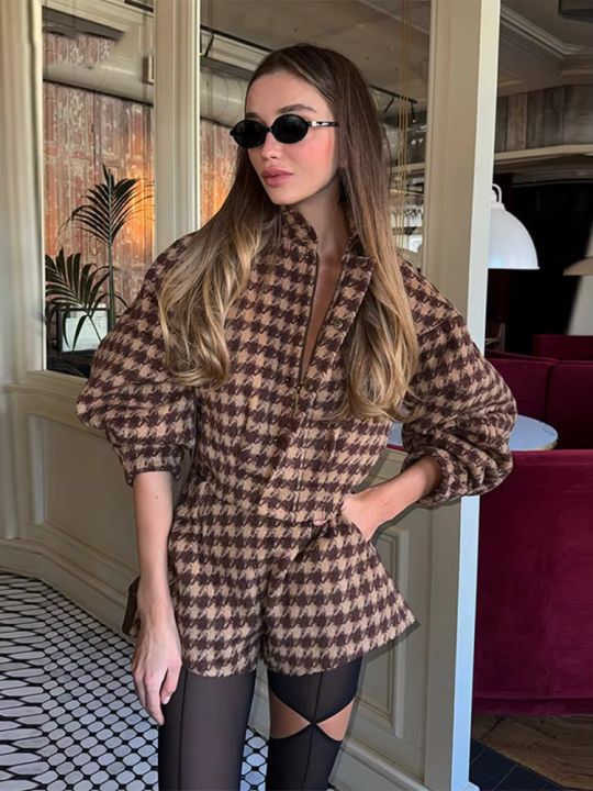 Cozy%20Grid%20Pattern%20Women%20Shorts%20Sets%20Lapel%20Long%20Sleeve%20Loose%20Single%20Breasted%20Ruffle%20Tops%20High%20Waist%20Pants%20New%20Fashion%20Outerwear%20-%20Image%205