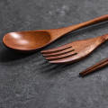 3 PCs Japanese style wooden spoon Fork chopsticks set of 3 PCs long handle adult portable spoon Fork tableware. 