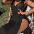  Style Solid Color Backless Slip Dress Women Vacation See-Through Swimsuit Cover Up Knitting High Slit Beach Dress. 