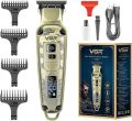 VGR Premium Metal Housing Hair Clipper LED Display, powder metallurgic Blade 5500-7000 RPM 4 Speed motor auto testing button USB charging 4 adjustable Taper Lever 4 Guide combs Runtime 240 min, V-901. 