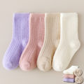 4 pairs of children's socks for autumn and winter, baby's fleece socks for warmth, thickening, boys' and girls' looped socks wit. 