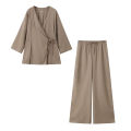 Willshela Women Fashion 2 Piece Set Solid Lace Up Shirts & Vintage Elastic Waist Trousers Feamle Chic Lady Pants Sets. 