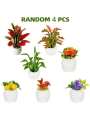 1/12 Dollhouse Miniature Potted Plant, Realistic Greenery & Flower Decor Model, Random 4pcs.