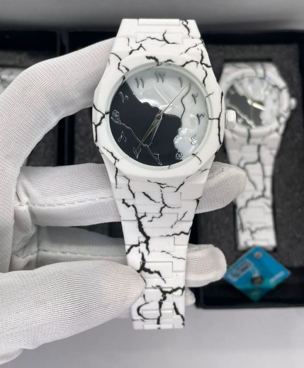 New Zebra Style White Arabic Aura watch/Stylish Cracked Marble Design ...