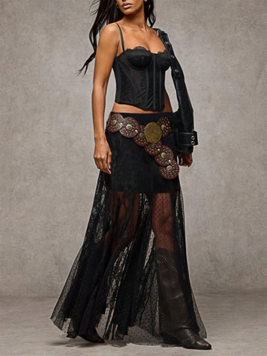 Plus%20Size%20Elegant%20Lace%20Half%20Skirt%20Spring%20Summer%20New%20Style%20Women's%20Black%20High%20Waist%20Stylish%20Commute%20%20Mesh%20Party%20Dress%20Skirt%20-%20Image%202