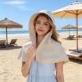Wide Brim Sun Hat For Women With Neck Face Protection Ponytail Design Shawl Hat For Beach Outdoor Travel And Photography.