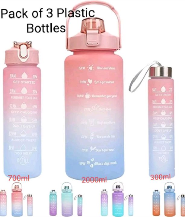 Best Quality Set of 3 Plastic Water Bottles (1900ml/850ml/280ml) with Motivational Time Marker, Leakproof Durable Non-Toxic Sipper Water bottle for office, School Gallon Water bottle for gym (Multi, As per color availability)