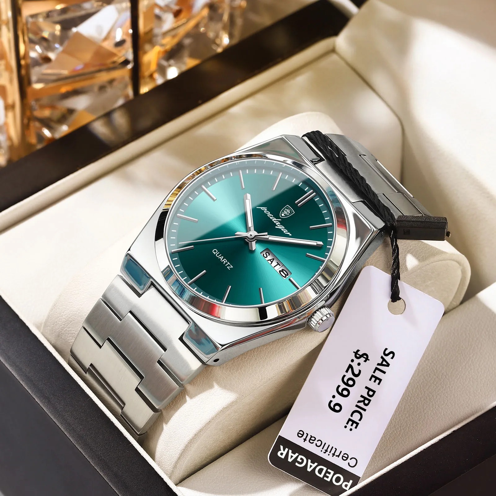 POEDAGAR 930 Men's Luxury Stainless Steel Quartz Watch – Luminous Dial with Date & Day Display