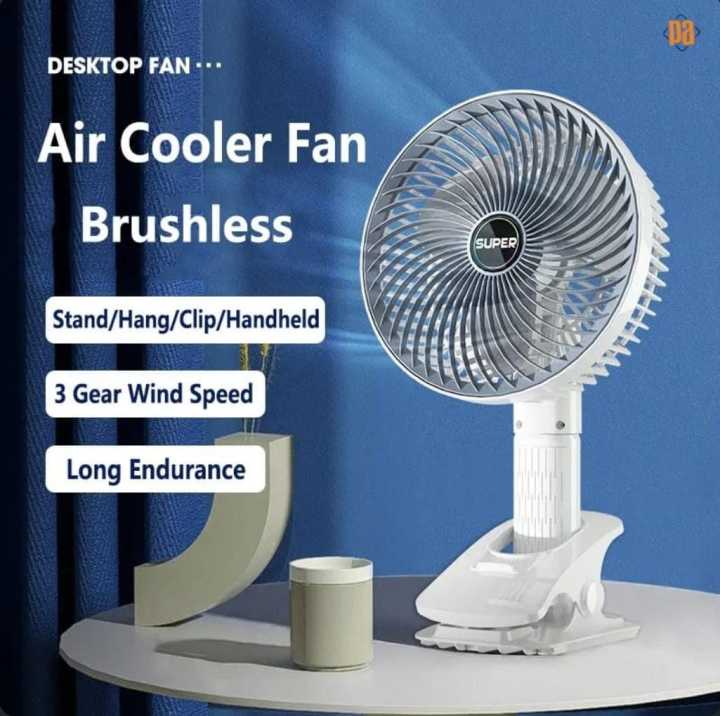 Portable Desk Fan Clip on Fan 3 Speed USB Rechargeable Handle Cooling Fan