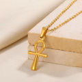 Stainless Steel Cross Pendant Necklace For Women Men Gold Color Ancient Egypt Ankh Cross Charm Choker Jewelry Hip Hop Gift.