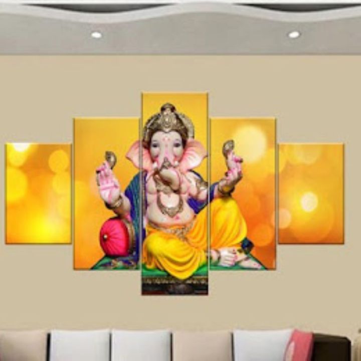 5%20Piece%20Panel%20Ganesh%20Light%20Wall%20Hang%20God%20Canvas%20Art%20with%20Frame%20-%20Image%203