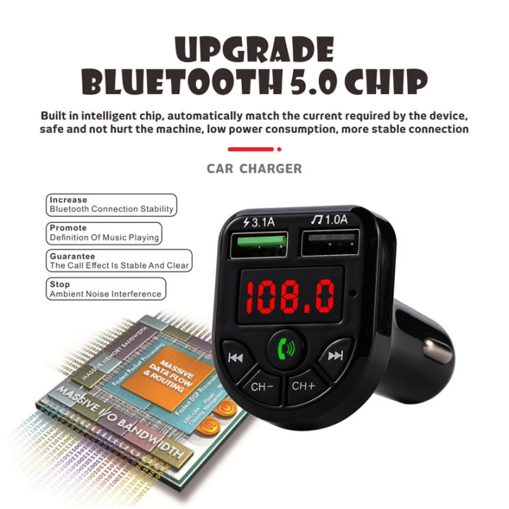 Car%205.3%20FM%20Transmitter%20Bluetooth%20Player%20MP3%20Fast%20Charging%20Dual%20USB%20Interface%20for%20Vehicle%20Portable%20Handsfree%20Call%20Easy%20to%20Use%20-%20Image%204