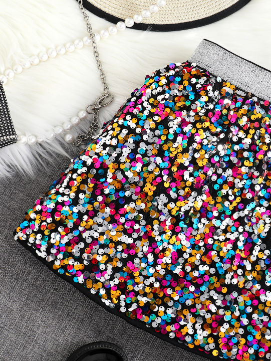 Spring%20and%20Autumn%20New%20Shiny%20Sequin%20A-line%20High-Waist%20Skirt%20for%20Girls;%20Single%20Piece%20-%20Image%206
