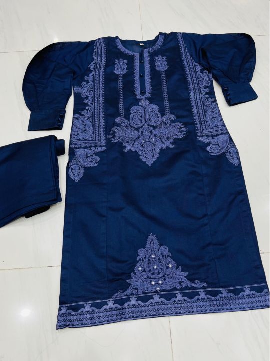 2 pc Mirror Net suit - Beautiful mirror work on shirt- Plain trouser - Beautiful embroidery work on shirt - Latest fashion of the year