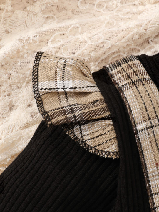 New%20Baby%20Girl%20Spring%20And%20Autumn%20Black%20Checkered%20Fake%20Two-piece%20Big%20Bow%20Headband%20Dress%20For%20Daily%20Outdoor%20Wear%20-%20Image%204