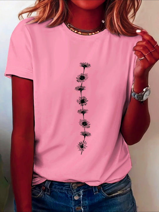 Plus%20Size%20Women'S%20Casual%20Sunflower%20Print%20T-Shirt%20Short%20Sleeve%20Crew%20Neck%20Top%20Perfect%20for%20Summer%20Casual%20Wear%20Sunflower%20Graphic%20Tee%20-%20Image%205
