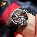 OLEVS 6661 Full Transparant Skelton Flywheel Automatic Mechanical Men's Watch Leather Strap Luxury Brand Original Man Wristwatch. 