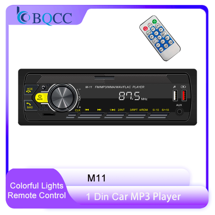 BQCC 1 Din BT MP3 Car Player Colorful Lights Hand-free USB AUX Fast Charging TF Auto Stereo AI-Voice Remote Control Car Radio