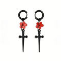 Punk Black Sakura Blade Earrings Gothic Cherry Blossom Sword Pendant Small Hoop Earrings Japanese Jewelry.