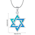 Blue Fire Opal Star of David Pendant Necklace,White K Plated Jewish Jewelry,Unisex Judaica ,Healing Crystal Choker  for. 