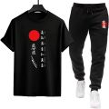Japan Bushido Print T-shirt + Sweatpants Men Tracksuit Urban Casual Fashion Outfit Spring Summer Home Outdoor Comfort Men's Set. 