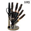 9pcs High Quality Knife Set with Sharpener knives Black Metal. 