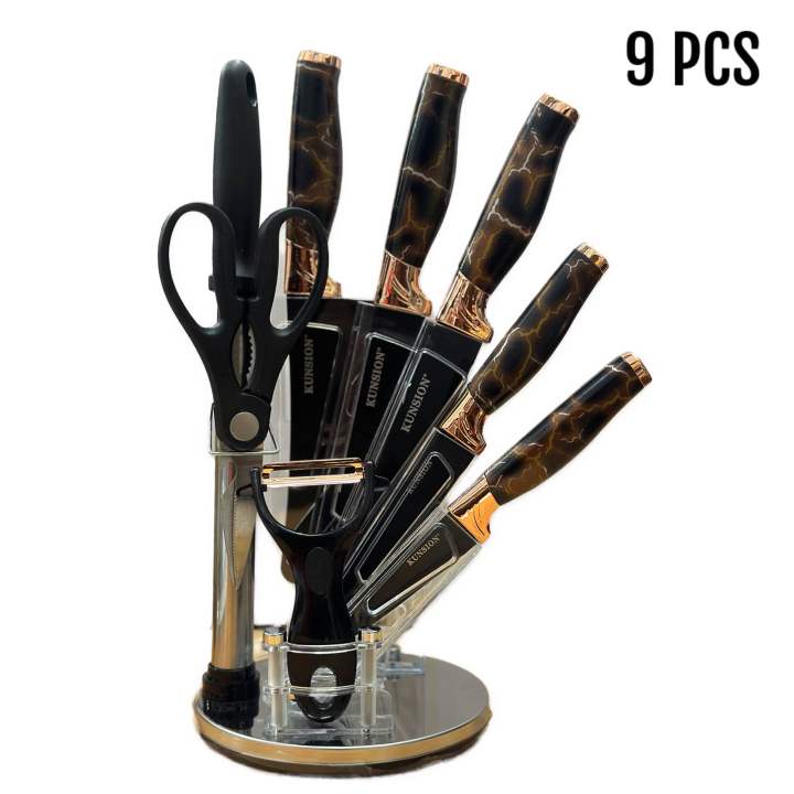 9pcs High Quality Knife Set with Sharpener knives Black Metal