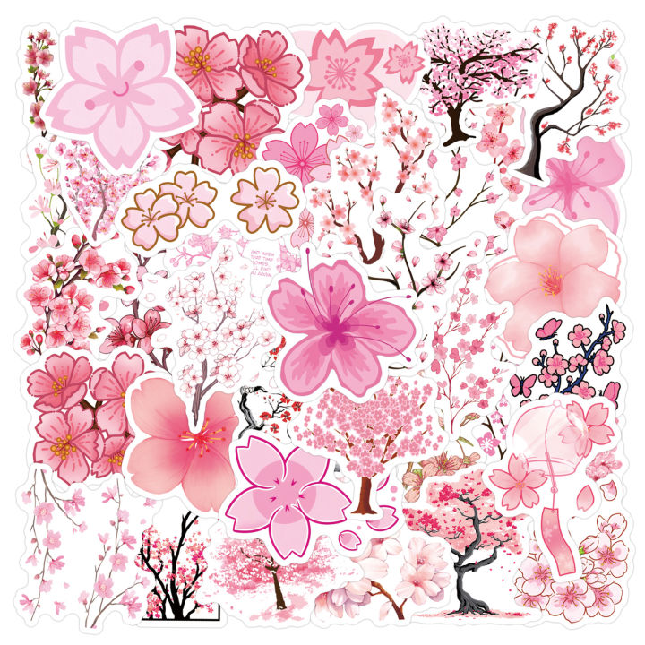 50PCS Cute Cherry Blossoms Stickers Decals For Phone Laptop Suitcase ...