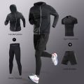 3-5Pcs Men's Ice Fiber Quick-Dry Running Fitness Full Set/Suit Tracksuit For Marathon, Training Cycling, Jogging, Gym, Sweatpant. 