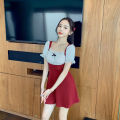 Sexy lace ruffle French square neck mini dress cute tutu dress Valentine red dress. 