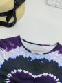 plus size tie-dye heart-print T-shirt casual short-sleeved knitted top round neck, spring and summer series, large size shirt.