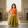 Baby Girls Lehenga Choli — Raw Silk Lehnga, Chamki Embroidered Top & Net Dupatta | Party, Wedding Dress for Kids (6M–12Y). 