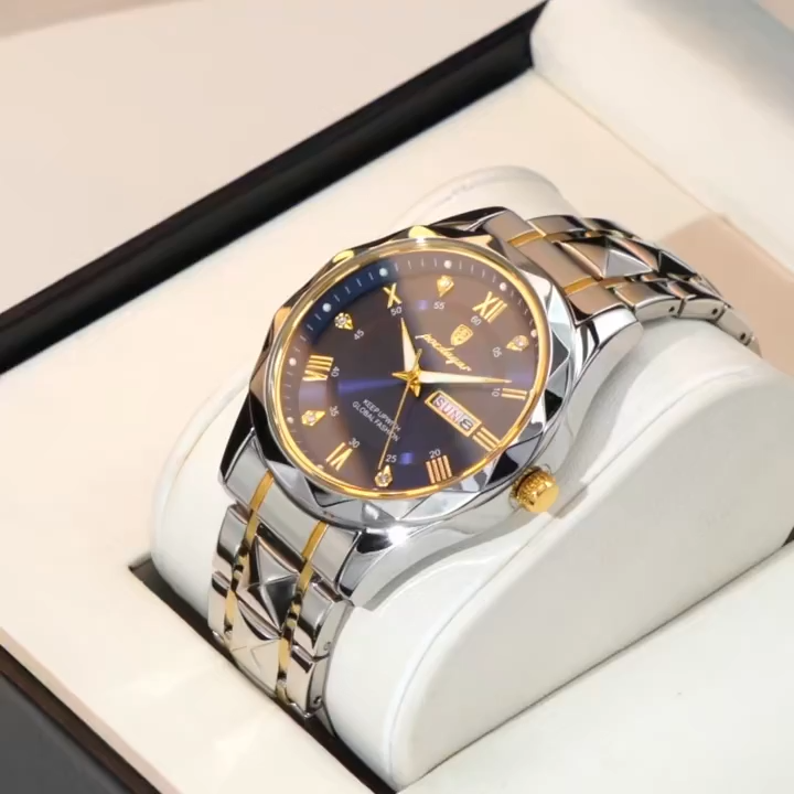 POEDAGAR 615 Quartz Stainless Steel Watch For Men - Two Tone Blue for Time lovers
