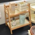 Bamboo Double Layer Rack 2-Tier Desktop Organizer Display Racks Office Stationary Office Storage Makeup Organizion for Vanity. 