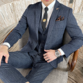 British Korean Style High Quality Modified Plaid Three-Piece Suit for Men - Stylish Business Casual Suit Vest And Trousers Set.