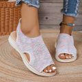 Fashionable New Style Elegant Mesh Wedge Heel Sandals Summer Round Toe Comfortable Anti Slip Fish Mouth Casual Sandals.